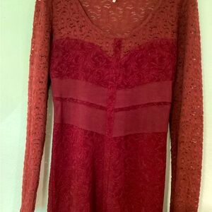 Free People Red Lace Mini Dress